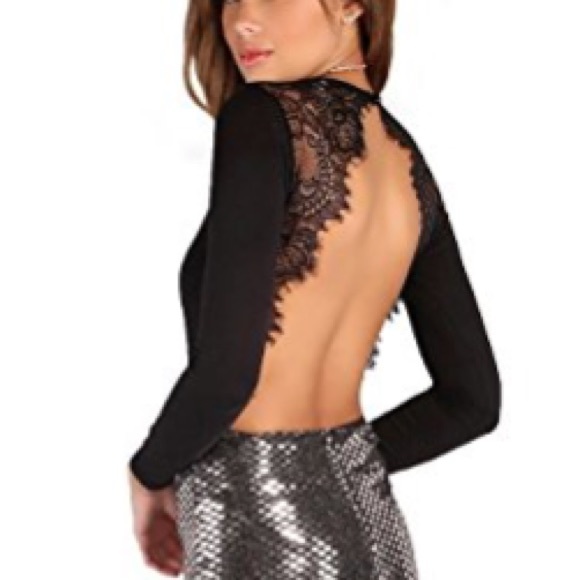 🆕 Black Lace Open Back Trendy High Cut Bodysuit - Picture 5 of 6